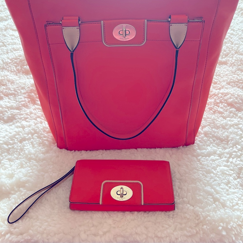 Kate Spade orange handbag and wristlet set